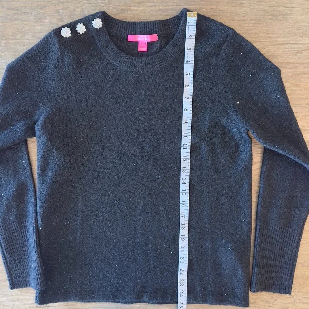 Lilly Pulitzer Morgen Sequin Holiday Sweater in Onyx Black Metallic Sequin-Large